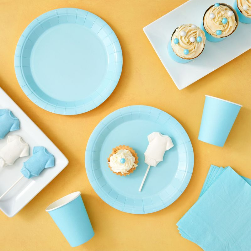 Juvale 72-Piece Light Blue Party Supplies, Paper Plates, Cups & Napkins for Baby Shower, Gender Reveal, Graduation, Serves 24