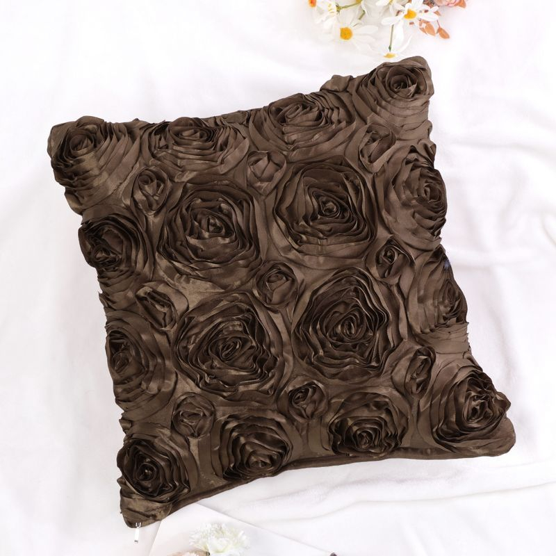 PiccoCasa 3D Satin Rose Floral Shells Art Cushion Throw Pillow Cover for Bed Sofa 1 Pc Coffee 16" x 16"