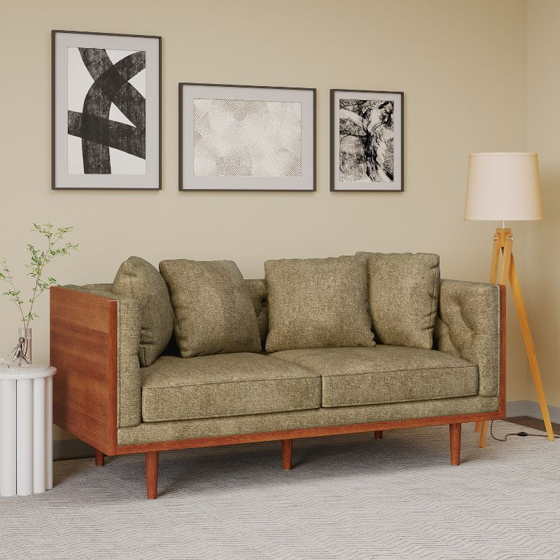 Christopher Knight Home Borah Tufted Loveseat with Accent Pillows, Dark Beige/Dark Walnut