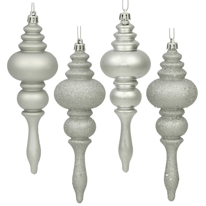 Vickerman 7" Silver 4-Finish Finial Ornament, 8 per Box