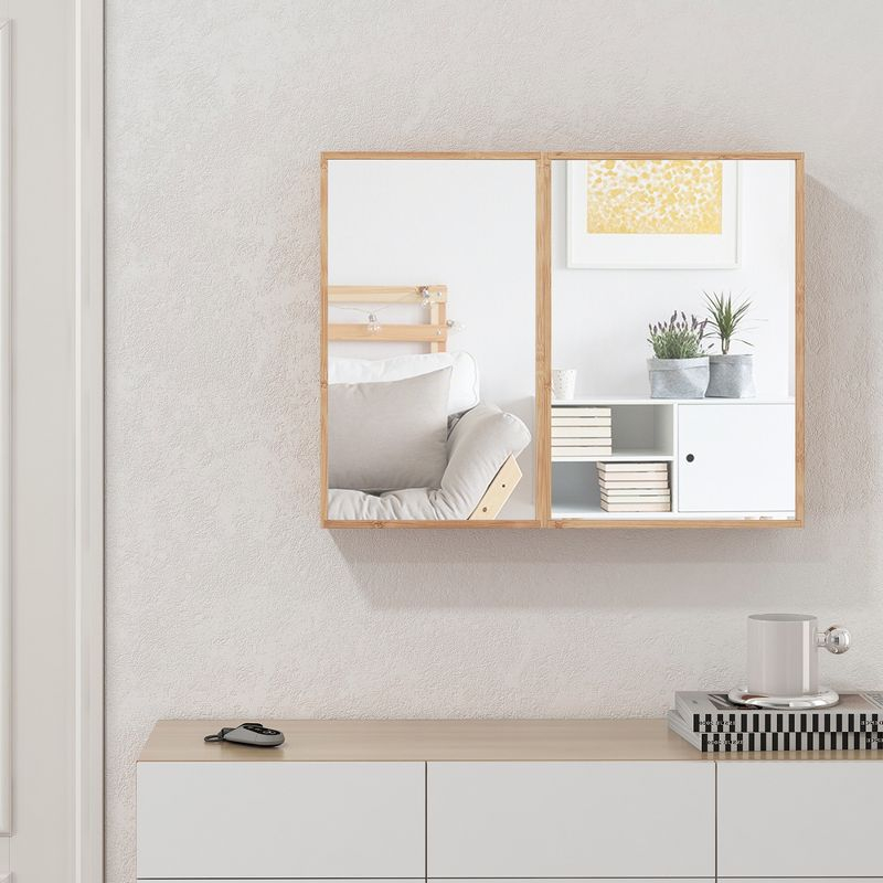 Tangkula Double Door Medicine Cabinet w/ Mirror 2 Adjustable Cabinet Shelves Natural