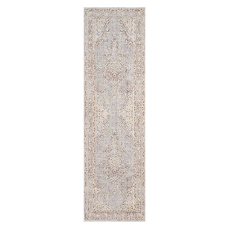 2'7"x8' Runner Medallion Loomed Gray - Momeni: Modern Indoor Low Pile Area Rug, Polyester, Spot Clean