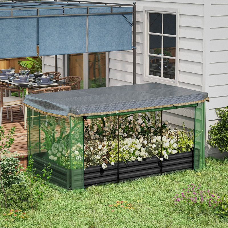 Outsunny Galvanized Raised Garden Bed, Planter Box with Crop Cage and Shade Cloth, Gray