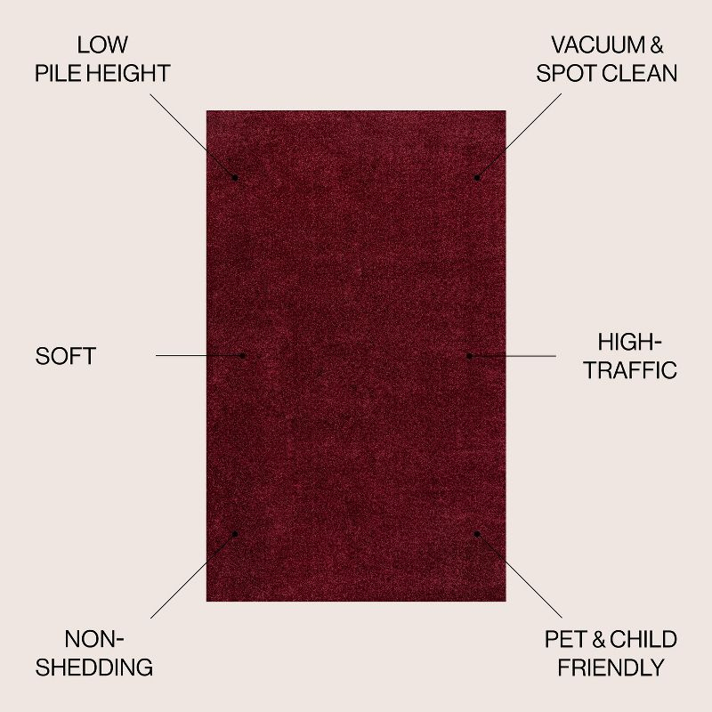 5'x8' Haze Solid Low-Pile, Dark Red - JONATHAN Y
