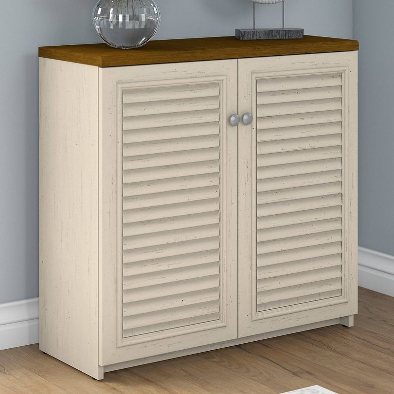 Fairview Small Storage Cabinet with Doors White - Bush Furniture: Nautical Style, Wood Composite, 3 Shelves
