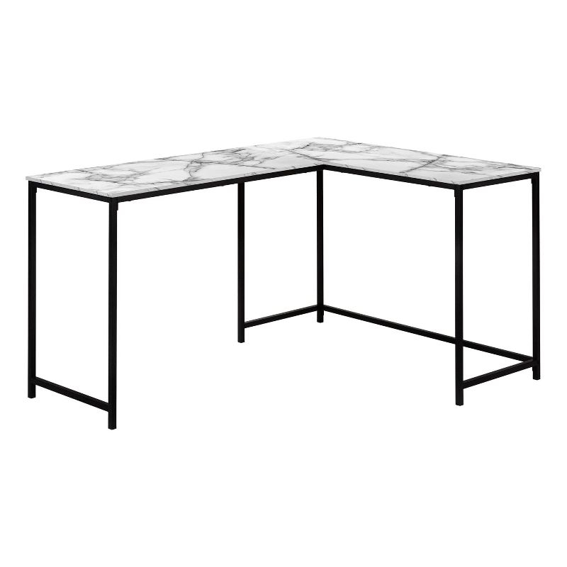 Monarch Specialties Computer Desk Home Office Corner 58InchL L Shape Work Laptop Metal Laminate White Marble Look Black Contemporary Modern