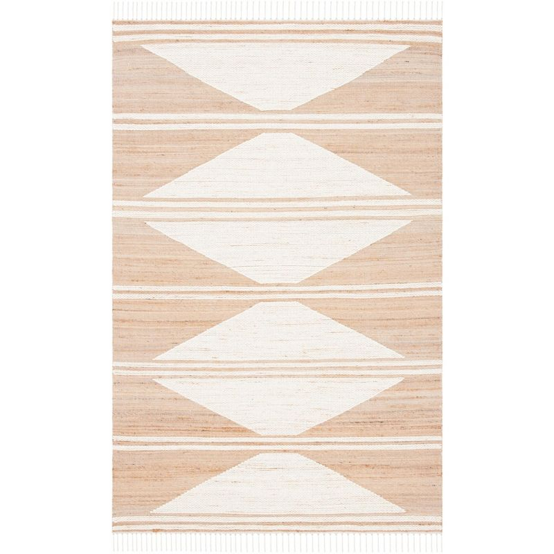 Kilim With Fringes KLM451 Hand Woven Accent Rug - Natural/Ivory - 3'x5' - Safavieh