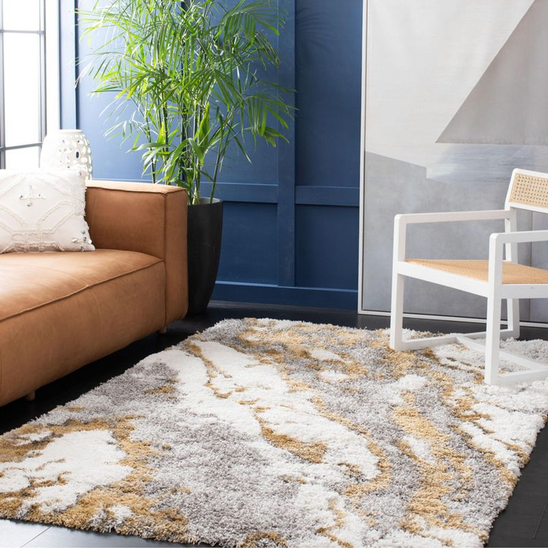 Horizon Shag 800 HZN890 Machine Made Area Rug - 5'x5' - Grey/Gold - Safavieh