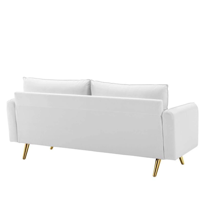 Revive Performance Velvet Sofa White - Modway: Upholstered Couch with Gold Legs & Bolster Pillows