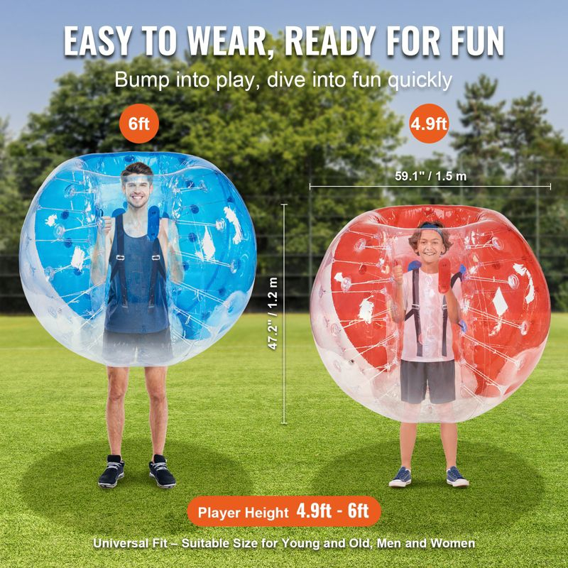 VEVOR Inflatable Bumper Balls 2-Pack, 5FT/1.5M Body Sumo Zorb Balls for Teen & Adult, 0.8mm Thick PVC Human Hamster Bubble Balls
