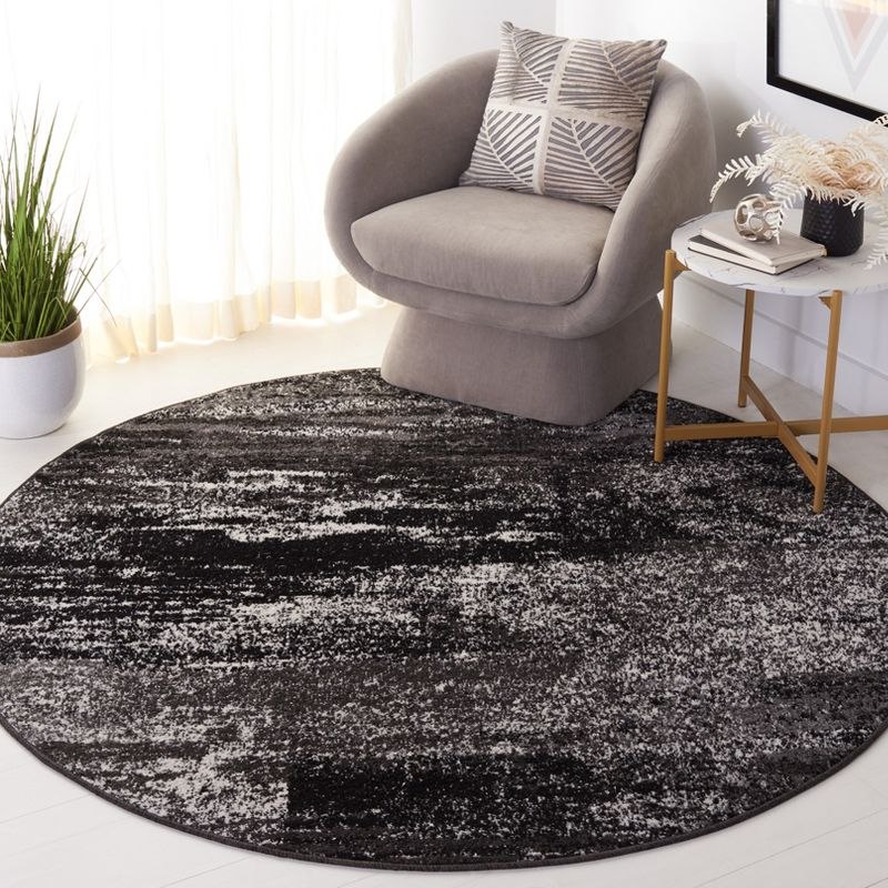 Adirondack ADR112 Non-Shedding Power Loomed Indoor Area Rug - Silver/Black - 9' Round - Safavieh