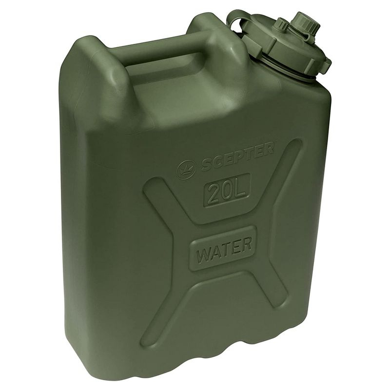 Scepter 5 Gallon Water Container, 20 Liter Portable Military Style Storage for Camping, Outdoors and Emergency, with BPA-Free Plastic, Green, 1 Pack