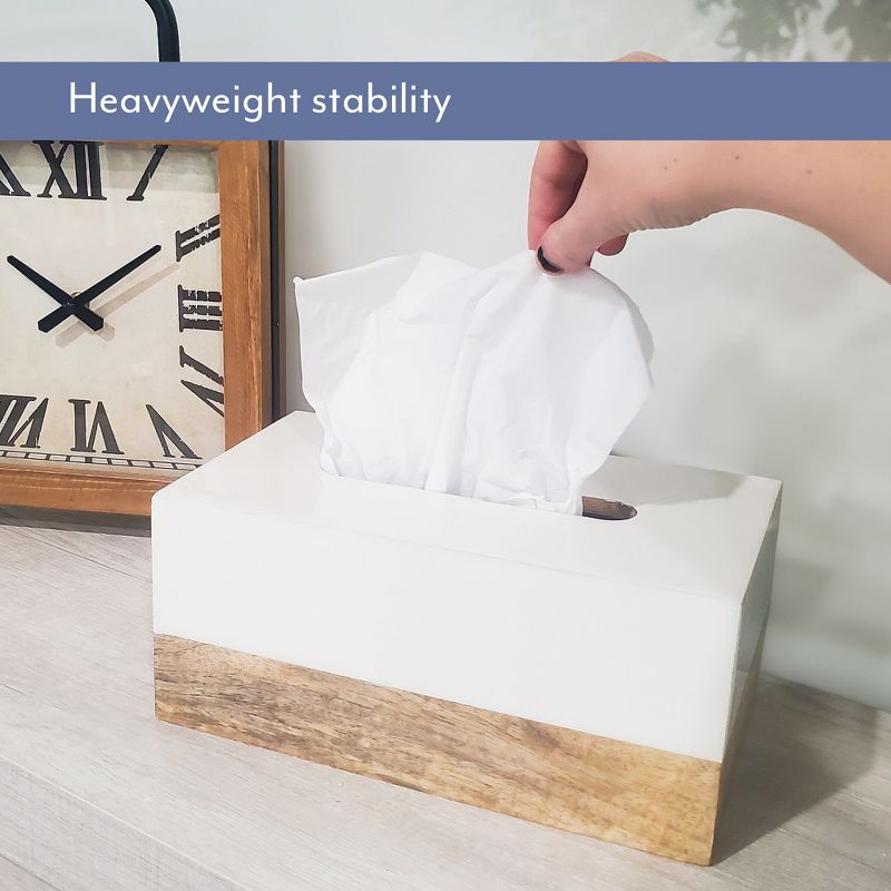 AuldHome Design Rectangular Tissue Box Cover (Enamel/Mango Wood); Minimalist Scandinavian Decor White Oblong Tissue Holder