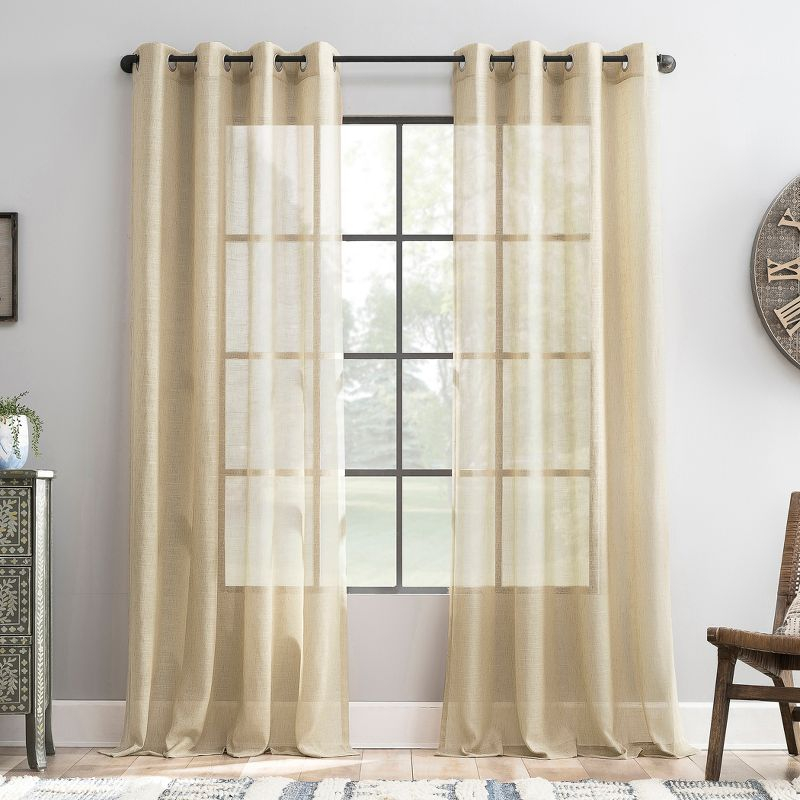 52"x63" Archaeo Light Filtering Slub Textured Linen Blend Grommet Top Curtain Panel Sand: Modern Indoor Decor