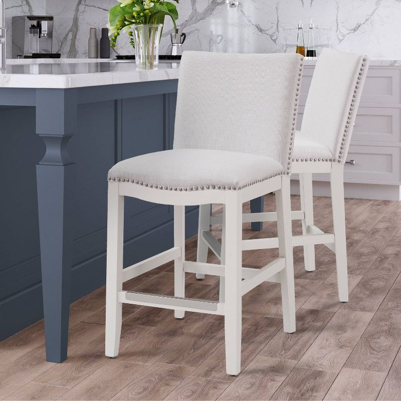 Comfort Pointe Arissa Counter Height Barstool Snow: Upholstered, Hardwood Frame, Nailhead Trim
