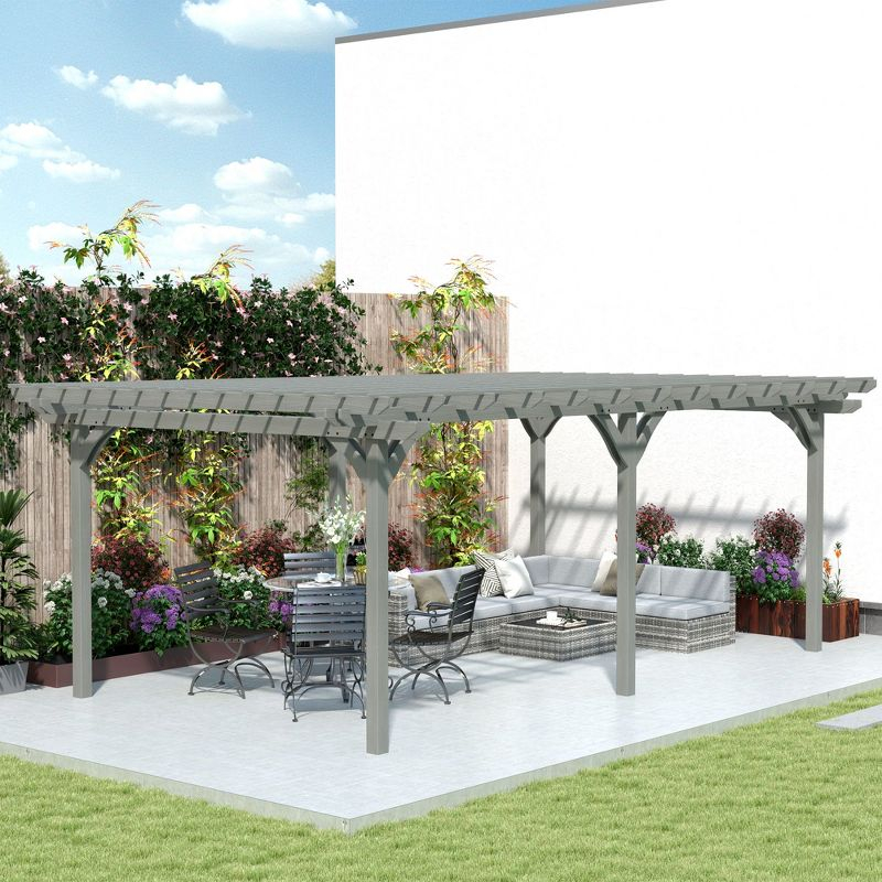 Outsunny 12' x 20' Wooden Pergola Grape Trellis, Outdoor Gazebo for Garden, Patio, Backyard, Deck, Gray
