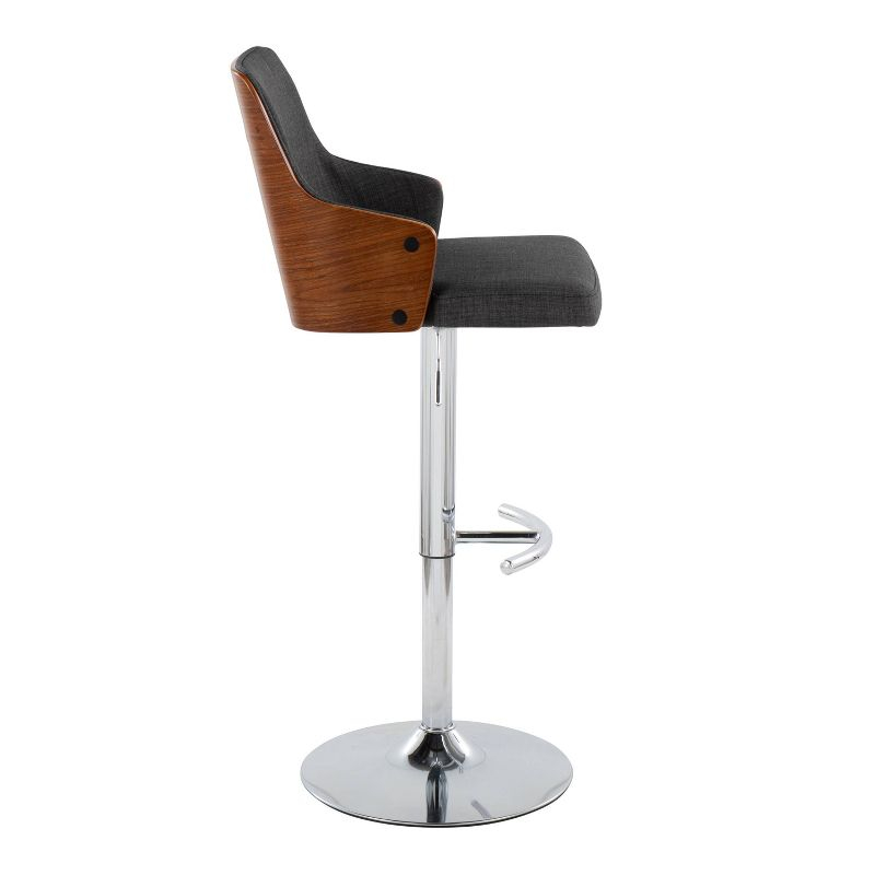 LumiSource Set of 2 Stella Adjustable Swivel Barstools Chrome/Walnut Wood/Charcoal
