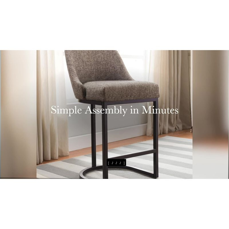 Leick Home Set of 2 Barrelback Counter Height Barstool with Metal Base Espresso/Gray Linen: Upholstered, Steel Legs, Modern Style