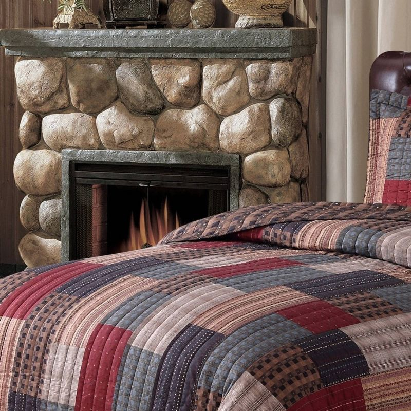 2pc Twin Gunnison Quilt Set Red/Assorted Grays - Style 212
