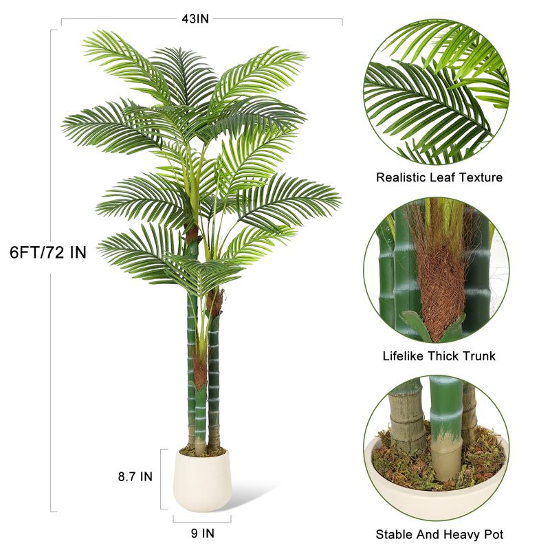 Garvee 6FT Tall Palm Tree Fake Plant Golden Cane Palm Trees Large Artificial Plants Faux Plants for Living Room Yard Decor with White Base Set of 1