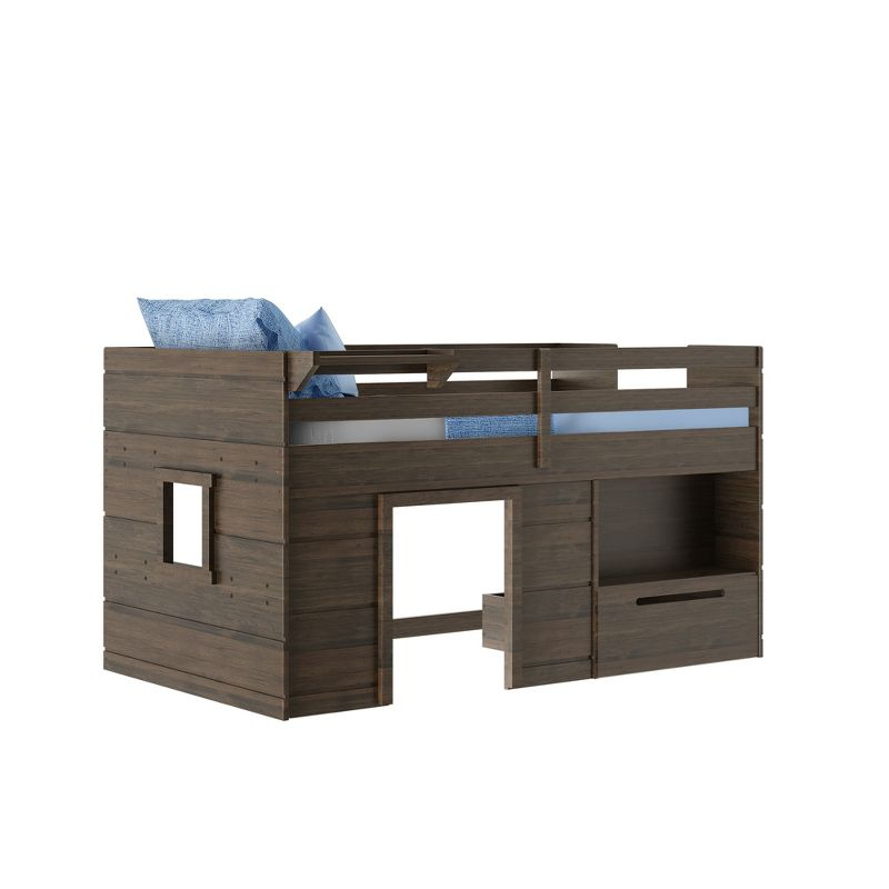 Max & Lily  Modern Farmhouse Low Loft Bed with Storage Drawer, Solid Wood Bed for Kids
