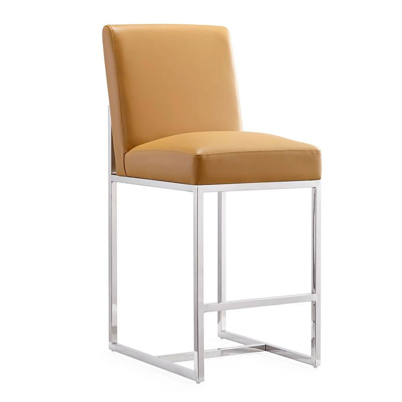 Set of 2 Element Upholstered Stainless Steel Counter Height Barstools Camel - Manhattan Comfort