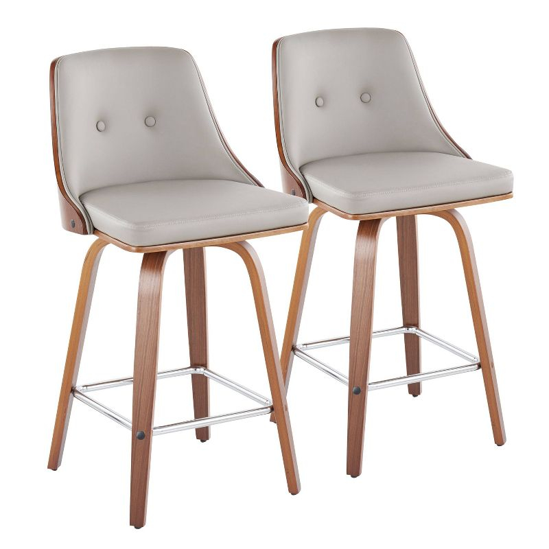 Set of 2 Gianna Counter Height Barstools Walnut/Light Gray: Faux Leather, Wood Frame - LumiSource