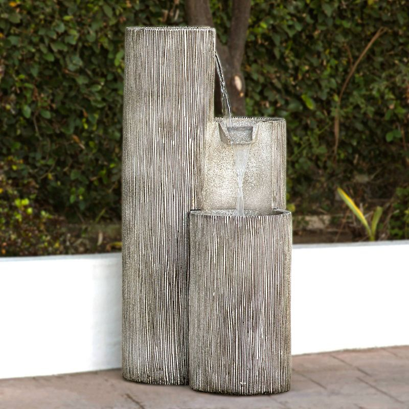 41" Resin Outdoor Tiering Column Zen Fountain with LED Lights Gray - Alpine Corporation