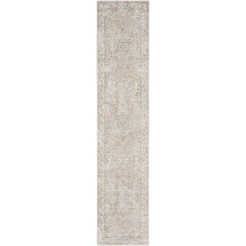Nourison Astra Machine Washable Vintage Medallion Indoor Bathroom, Kitchen Runner Rug Beige 2'2" x 12'