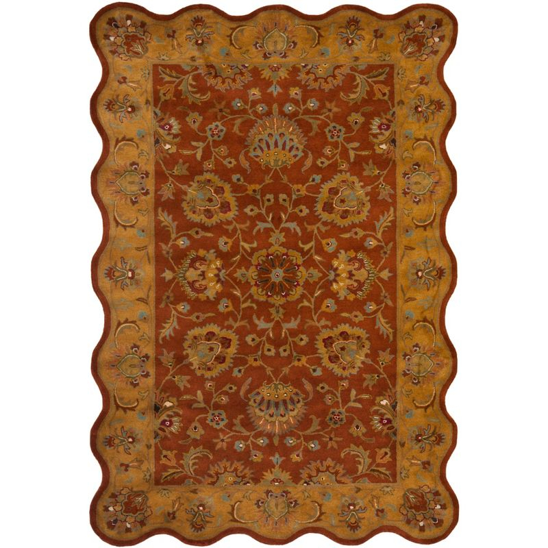 Heritage HG820 Hand Tufted Area Rug - Red/Natural - 6'x9' Scalloped Edge - Safavieh.