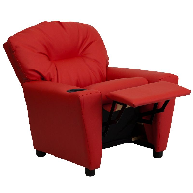 Flash Furniture Chandler Contemporary Red Vinyl Kids Recliner with Cup Holder