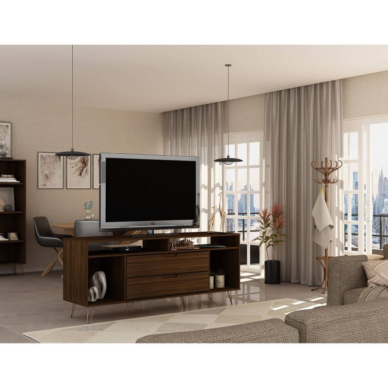 Rockefeller TV Stand for TVs up to 60" with Storage, Cable Management Brown - Manhattan Comfort
