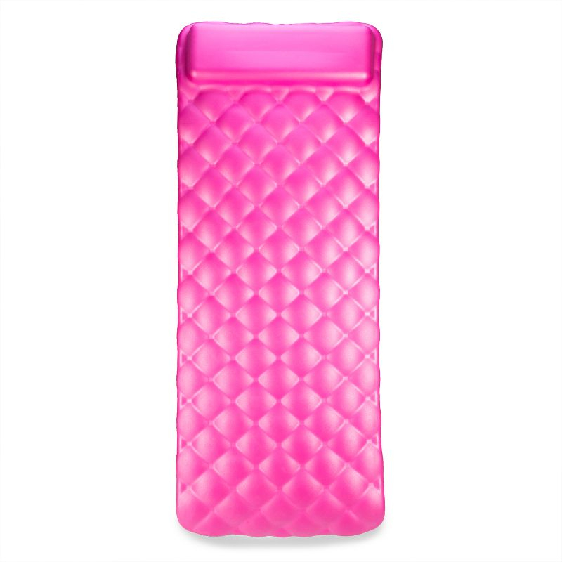 Kelsyus 72 Inch Laguna Lounger Portable Roll Up Foam Floating Mat with Built In Oversized Pillow for Swimming Pool, Lake, Beach, Pink