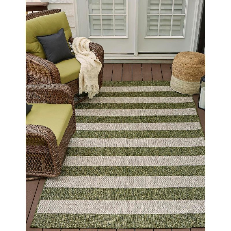 Unique Loom 9' 0 x 12' 2 Rectangle Indoor/Outdoor Striped Green Area Rug