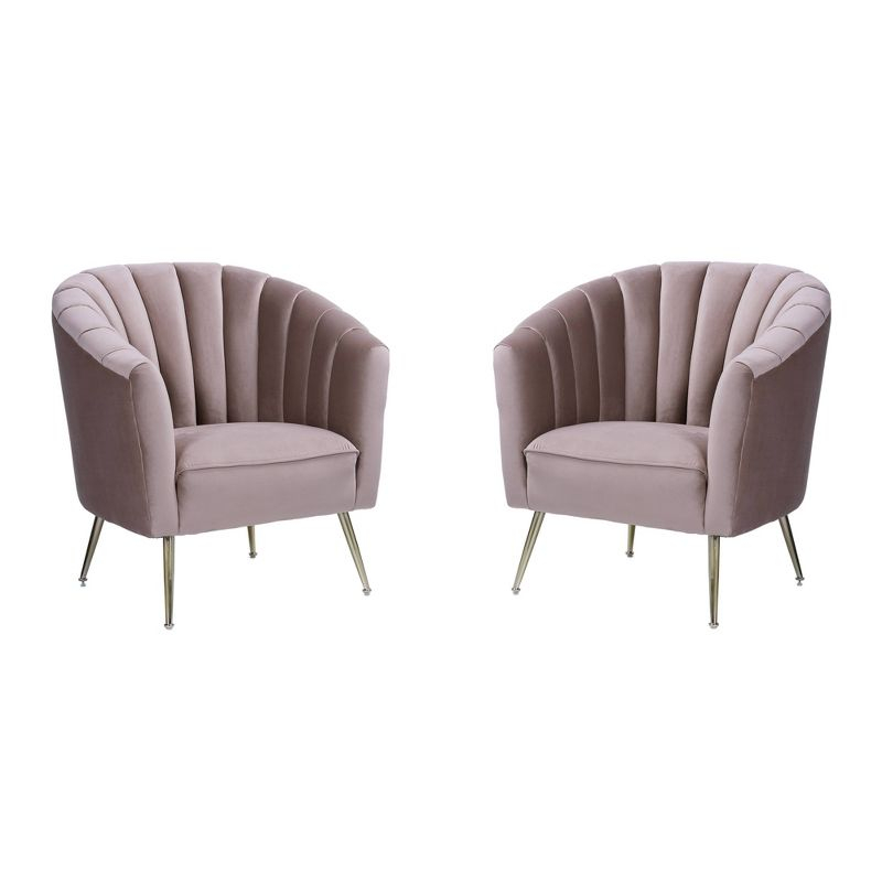 Set of 2 Rosemont Velvet Accent Chairs Blush - Manhattan Comfort: Gold Tone Stainless Steel Legs, Plush Upholstery