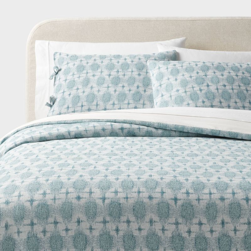 Full/Queen Yarn Dye Ikat Duvet Cover and Sham Set Ivory/Teal Blue/Light Teal Blue - Threshold™: Cotton Slub, Zipper Closure, OEKO-TEX Certified