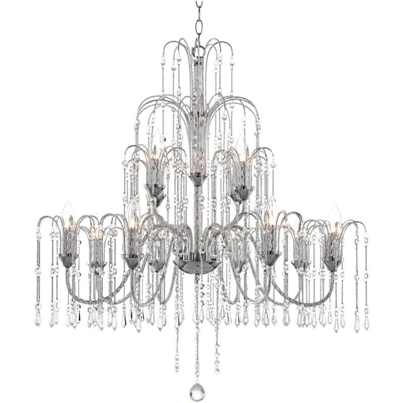 Vienna Full Spectrum Crystal Rain Chrome Chandelier 33" Wide Modern 12-Light Fixture for Dining Room House Foyer Kitchen Island Entryway Bedroom Home