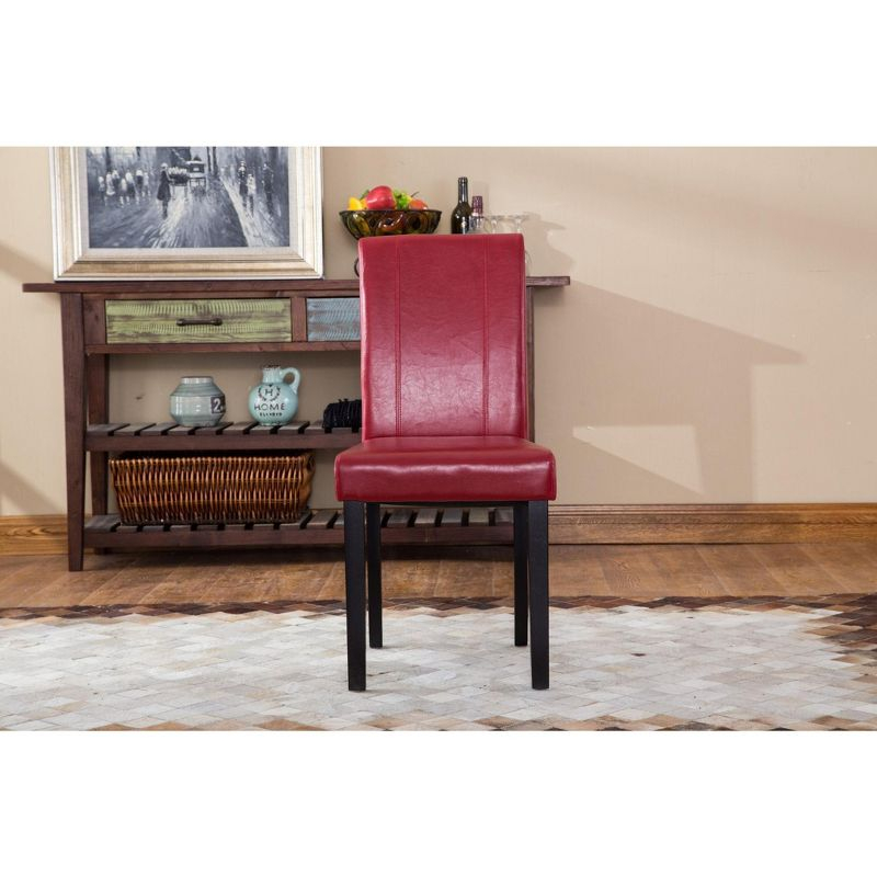 Roundhill Urban Style Solid Wood Faux Leather Parsons Chair, Red, Set of 2