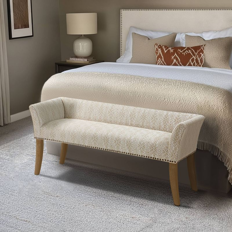 Madera Accent Bench Taupe: Madison Park, Rectangle, Nailhead Trim, Polyester Upholstery, Wood Legs