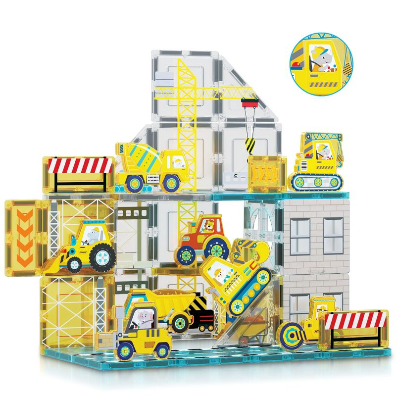 Picasso-TILES 45 PC Construction Themed, Magnetic Tiles, Magnetic Building Blocks for Kids, Magnet for Kids 3+