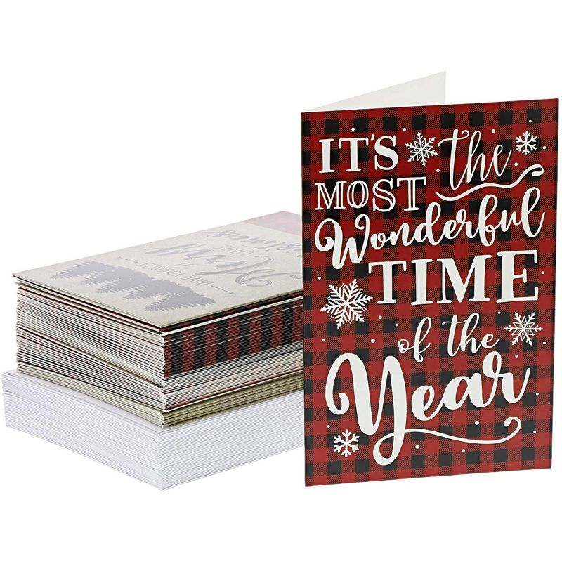 Sustainable Greetings 48 Pack Merry Christmas Cards with Envelopes 4x6 Inch, Festive Holiday Greeting Card for Xmas, 6 Red Plaid Designs