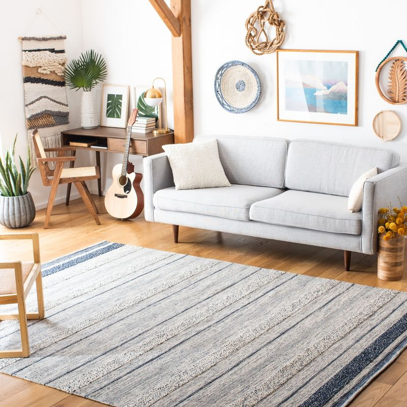 Striped Kilim STK517 Hand Woven Area Rug - Ivory/Navy - 8'x10' - Safavieh.