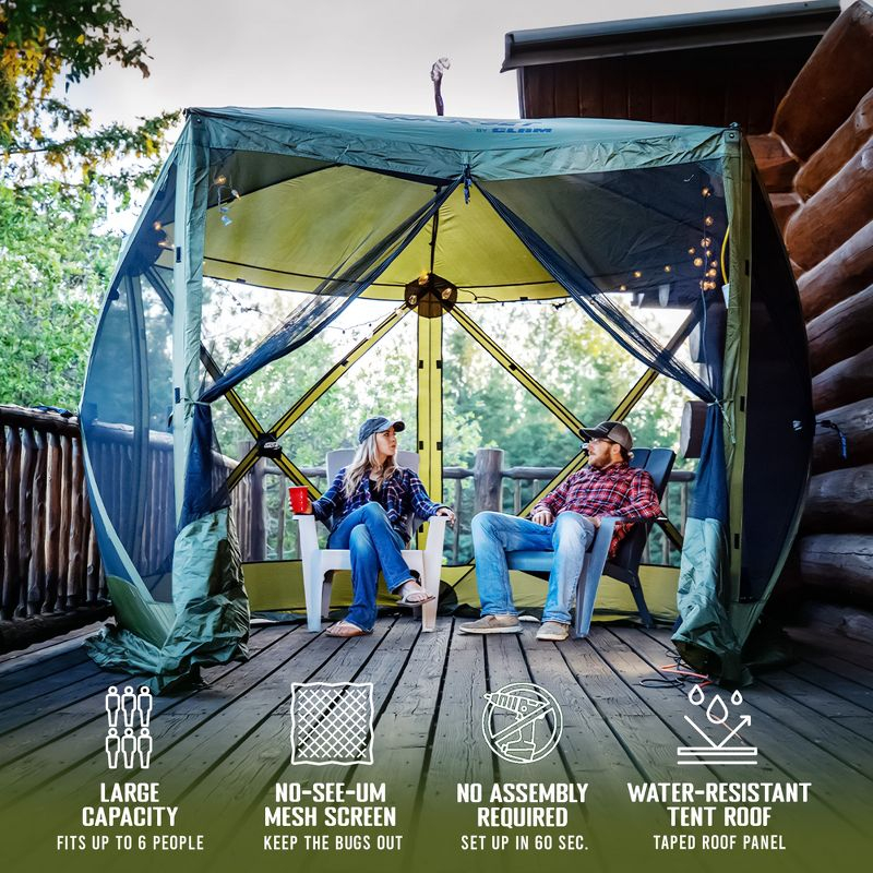 CLAM Quick-Set Venture 9 x 9 Foot Portable Pop-Up Outdoor Camping Gazebo Screen Tent 5 Sided Canopy Shelter with Ground Stakes and Carry Bag, Green