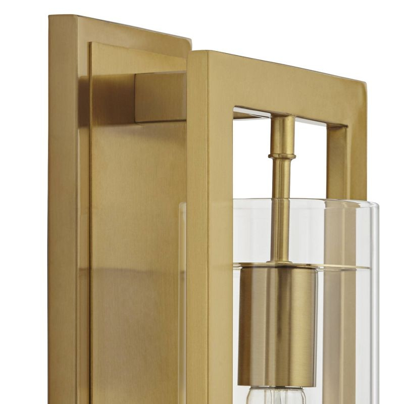Possini Euro Design Derina Modern Wall Sconce Warm Gold Metal Hardwire 7" Fixture Clear Glass Shade for Bedroom Bathroom Bedside