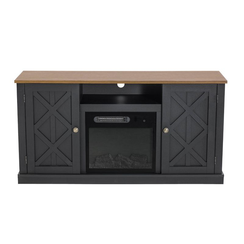 Electric Fireplace and TV Stand for TVs up to 60" Gray - Home Essentials: MDF Wood Composite, Nickel Hardware