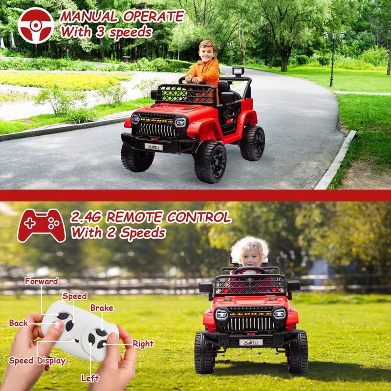 12V Ride On Car for Kids, Electric Vehicle Toddles, Battery Powered Truck Car Toy with RC, LED, Music, 4-Wheel Suspension, Red