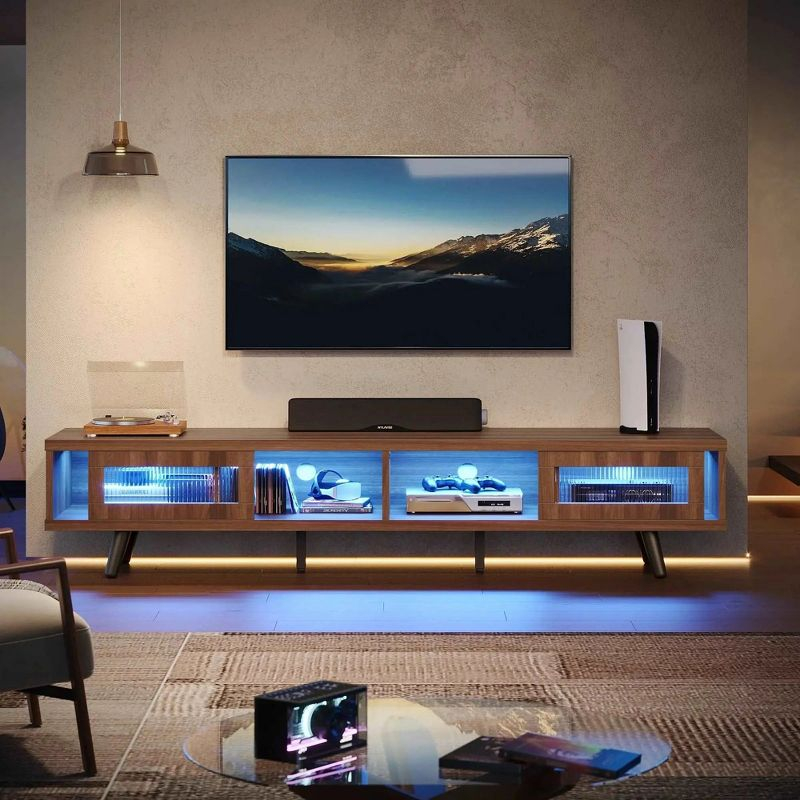 Bestier 70 inch LED Modern Low Profile TV Consoles with storage for living room Ancona Walnut