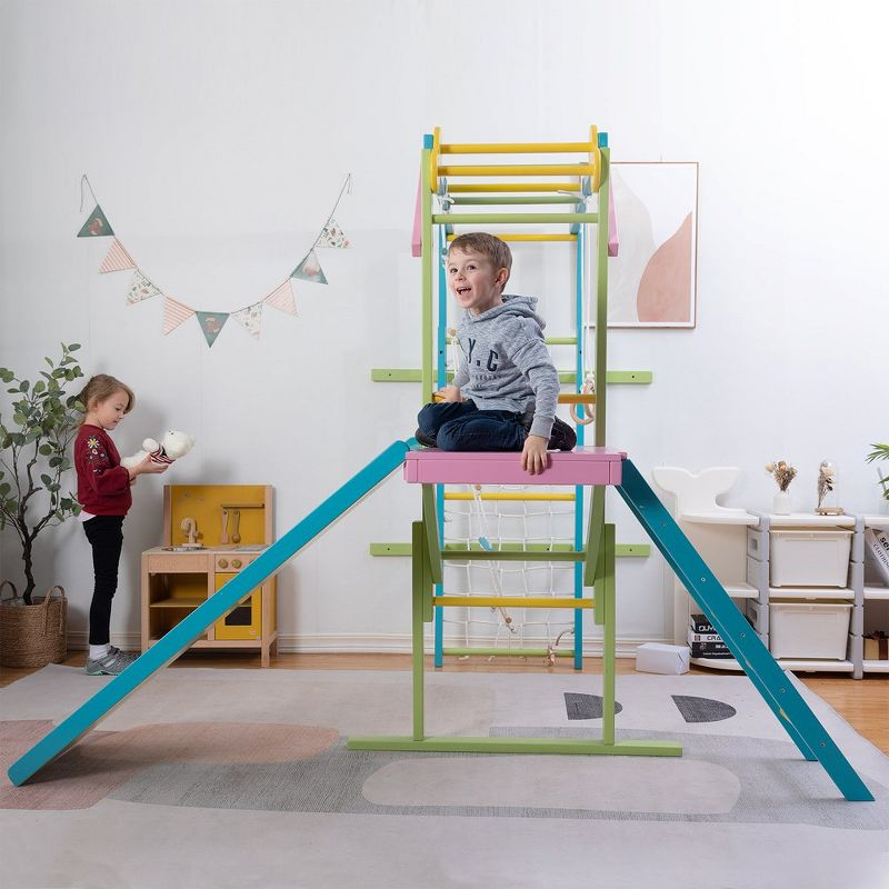 Avenlur Grove - Wood indoor 8-in-1 Wall Jungle Gym, Color