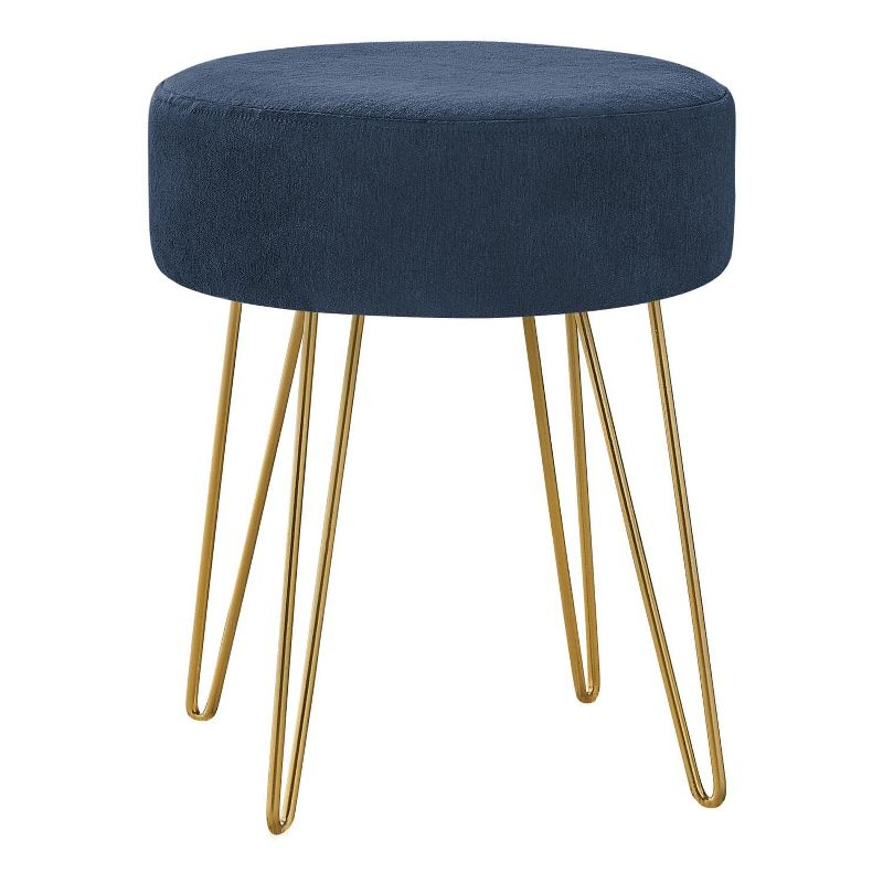 Monarch Specialties Ottoman Pouf Footrest Foot Stool 14Inch Round Fabric Metal Legs Blue Gold Contemporary Modern
