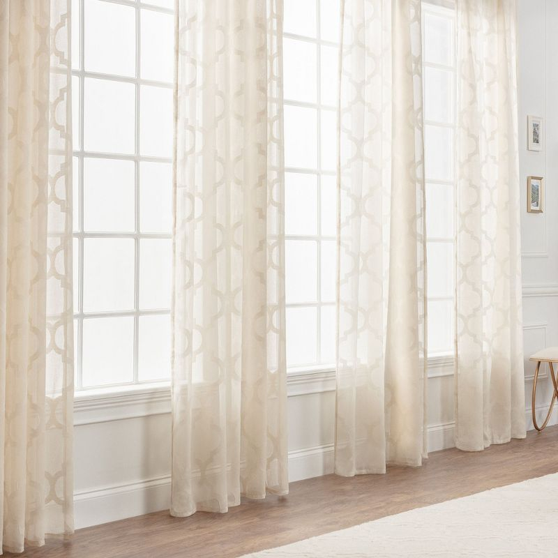 Chanasya 2pk Quatrefoil Voile Sheer Window Curtain Panels - Set of 2 - 52 x 63 Inches Long - Beige